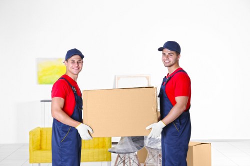 Removal team using protective handling procedures during a house move