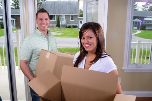 Boxes and packing materials prepared for a move in Hollandpark